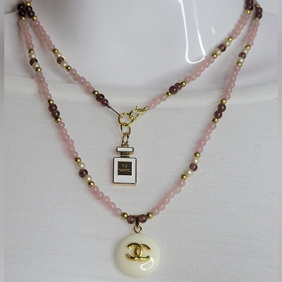 Jewelry - Pink Glass Beaded Necklace, 2 CC zipper Pulls, One Of A Kind